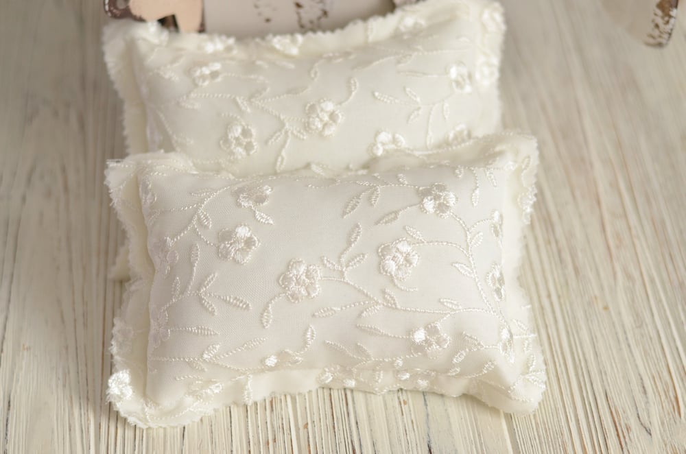 Image of Embroidery tulle pillow white