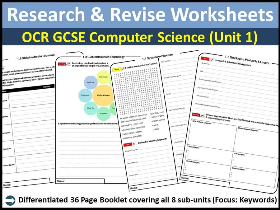 Image of OCR GCSE Computer Science Unit 1 and Unit 2 “Research and Revise” Work Books