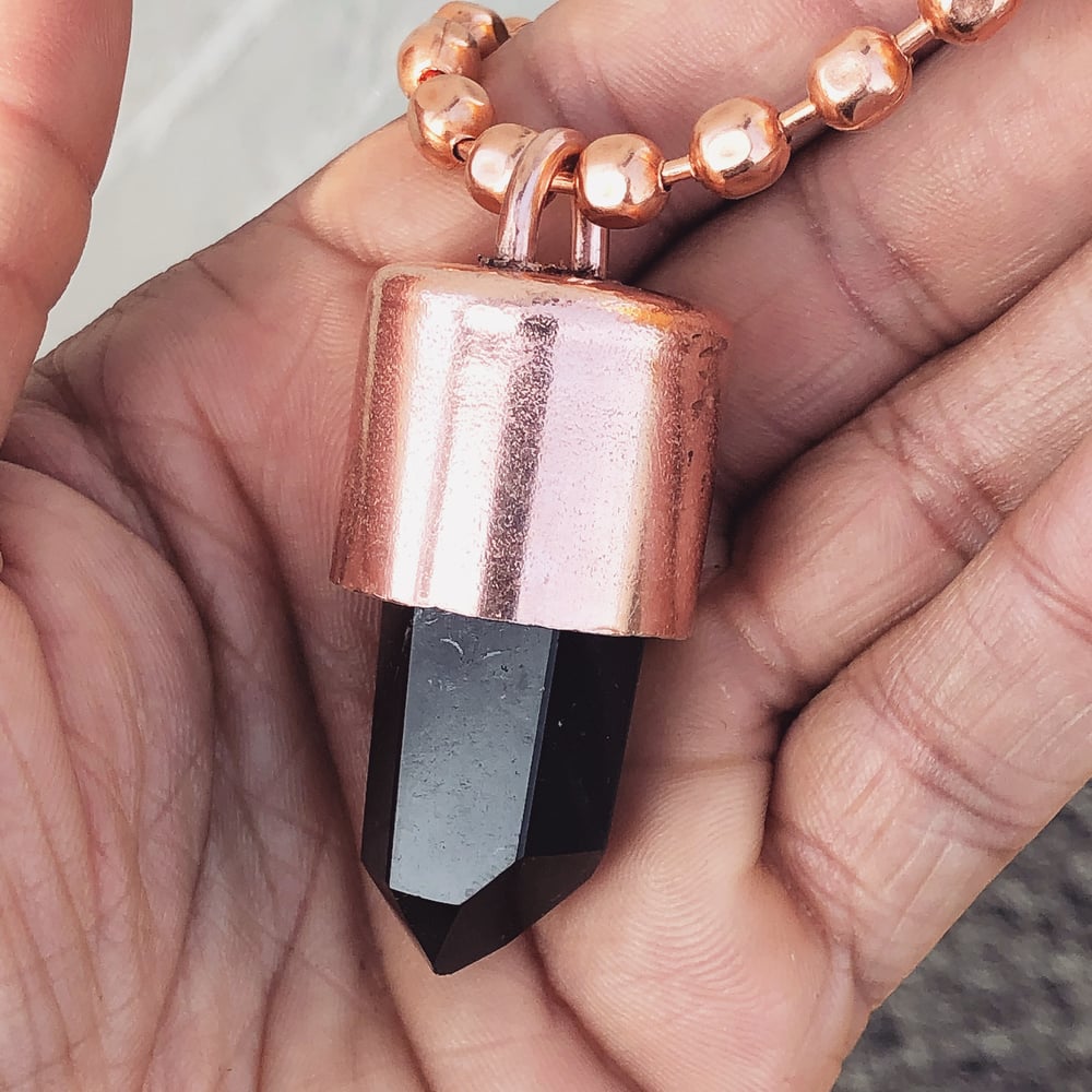 Image of Black Obsidian Crystal Key Necklace 