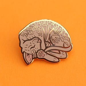Image of Sleeping sphynx cat curled up, enamel pin - floral pin - sphynx cat - hairless cat - lapel pin badge