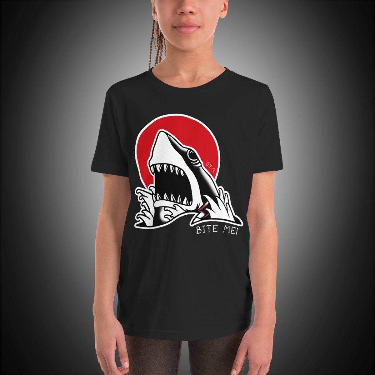 Image of Bite Me Shark Youth TShirt Unisex