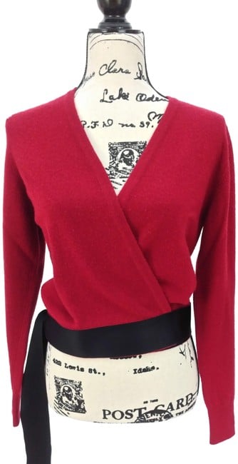 Image of Chanel Red Cashmere Cardigan/Sweater Wrap Cardigan