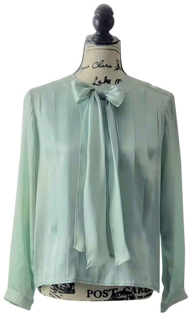 Image of Chanel Baby Blue Boutique 1980's Pleated Silk Blouse