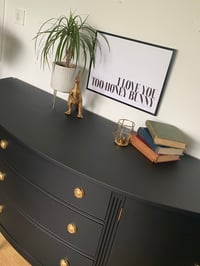 Image 3 of Bow fronted black & gold mahogany sideboard 