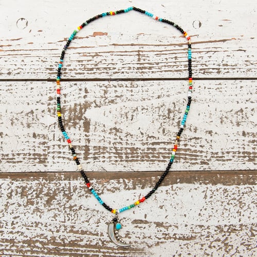 Image of Coloured glass bead necklace and navajo pendant