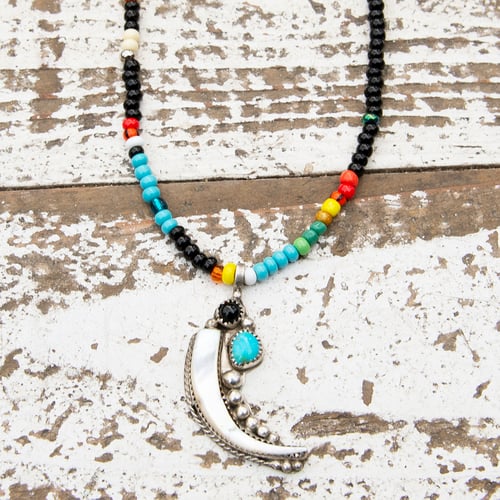 Image of Coloured glass bead necklace and navajo pendant