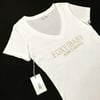  Foxy Baby By Juan Legato White and Vegas Gold Women's Luxury V Neck T Shirt