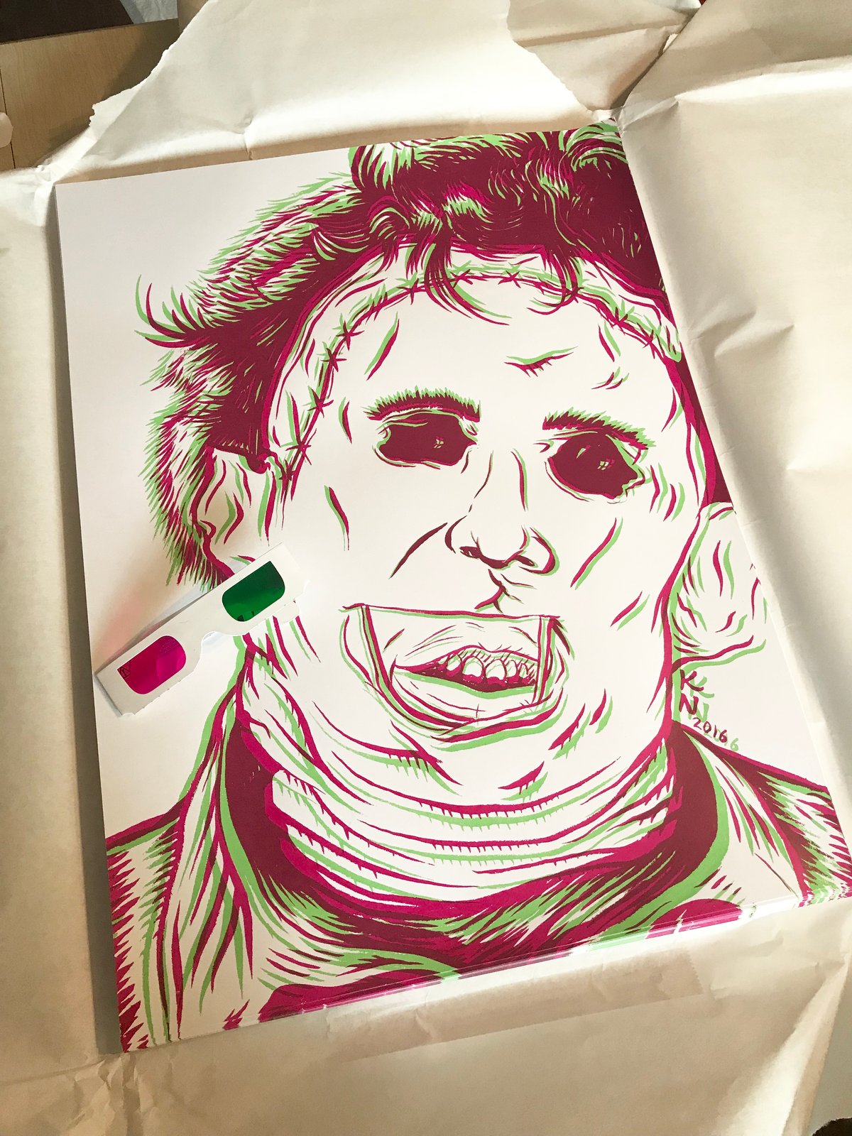 Image of Leatherface - 18x24 Pink & Green Ltd edition 3-D Print