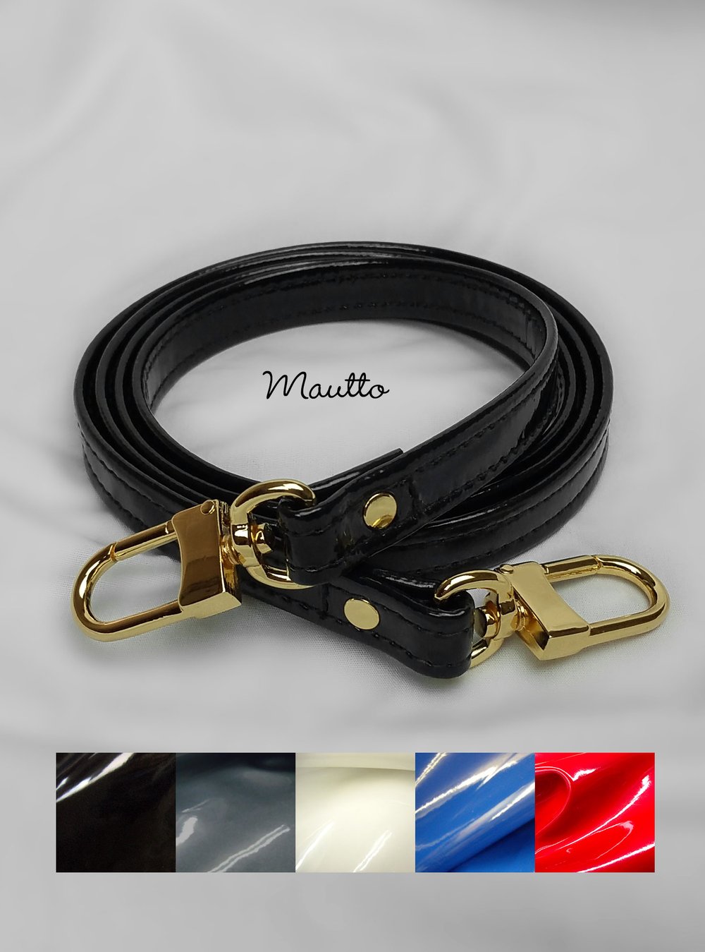 Image of Patent Faux Leather Bag/Purse Strap - Petite (1/2") - Handle to Crossbody - #16LG U-shaped Clips