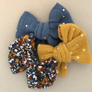 Image of Barrette coton moutarde et bleu