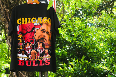 Image of  Rare 1996 Vintage Bay Club "CHICAGO BULLS 1996 NBA Champions" Single-Stitched Rap Tee