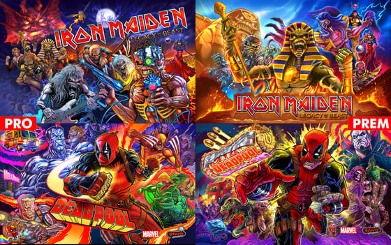 Image of Autographed Pinball Translites (DEADPOOL Pro, Premium, Iron Maiden Pro, Premium)