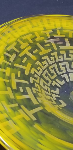 Image of Yellow plate with ancient Greek motif etching 
