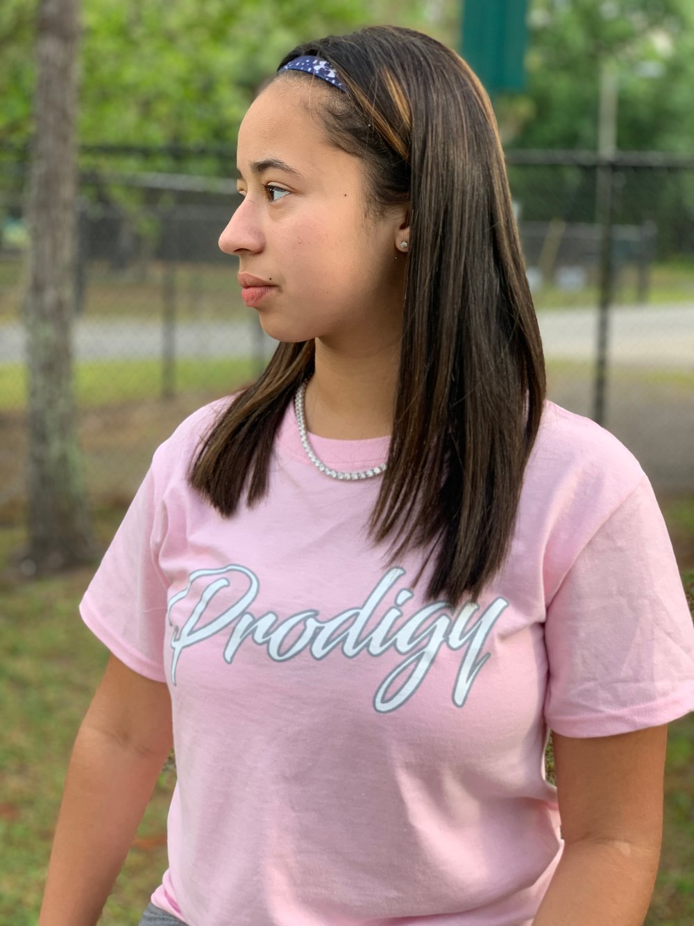 NEW PRODIGY SCRIPT CLASSIC PINK T/S WHITE & SILVER INK