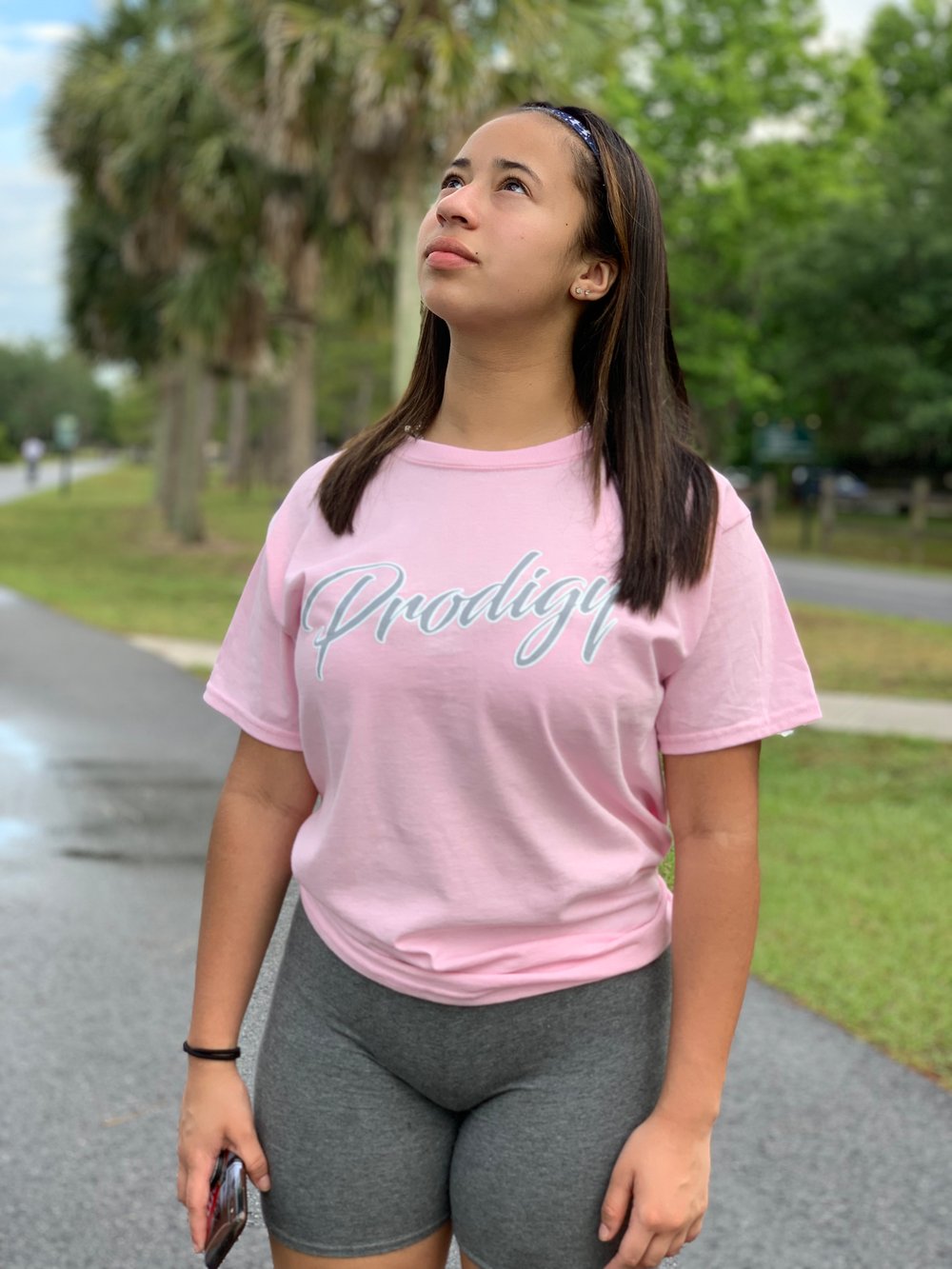 NEW PRODIGY CLASSIC PINK SCRIPT T/S SILVER AND WHITE INK