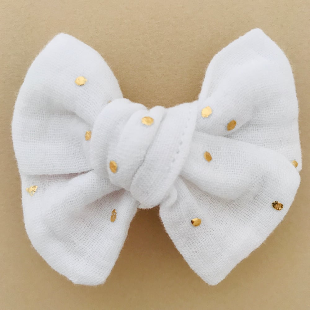 Image of Barrette & bloomer double gaze blanche pois dorés