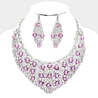 Crystal Rhinestone Pave Pearl Bubble Evening Necklace