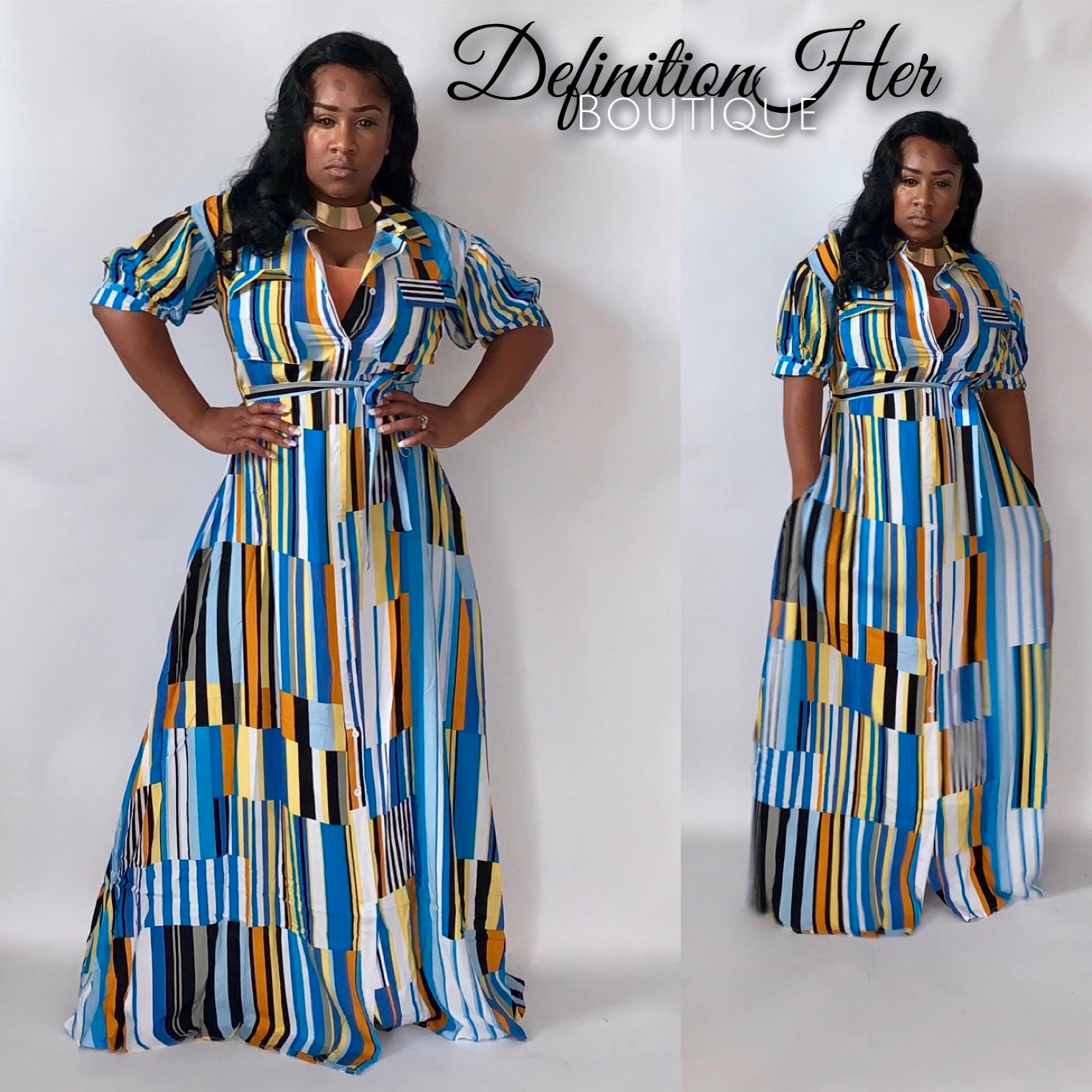 Image of BLUE Pastel Plaied Pocket Maxi
