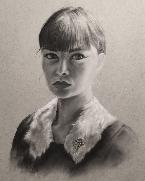 Image of Portrait sketch of Lacy Soto - Drawing on toned paper