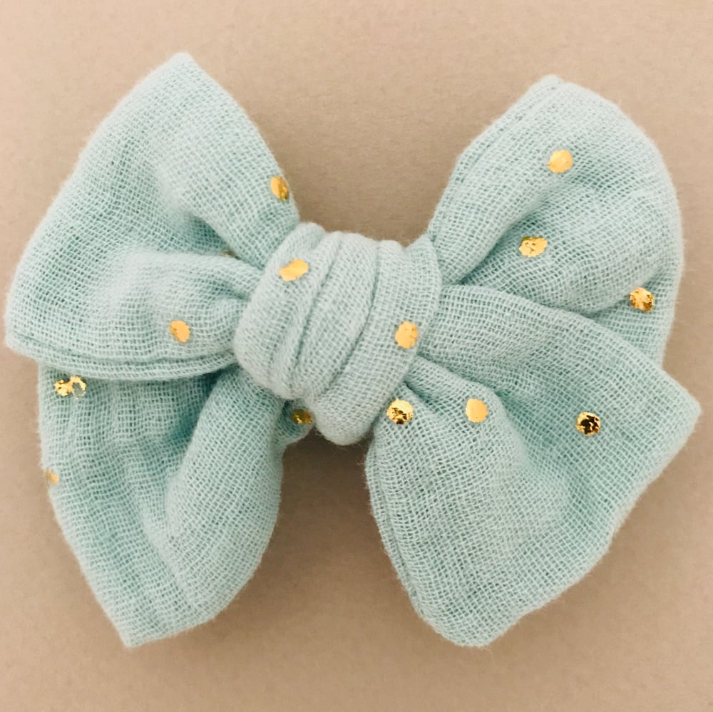 Image of Barrette double gaze vert clair pois dorés