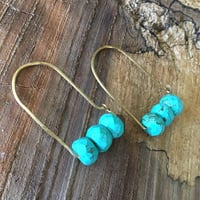 Image 2 of Faceted Turquoise Hammered Hoops