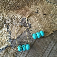 Image 3 of Faceted Turquoise Hammered Hoops