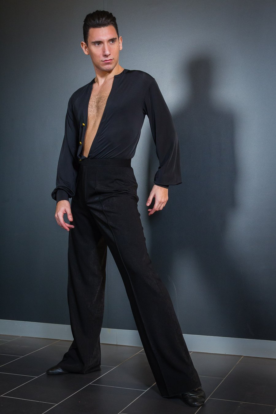 Image of Collarless Latin Shirt BLACK H5925  Dancewear latin ballroom