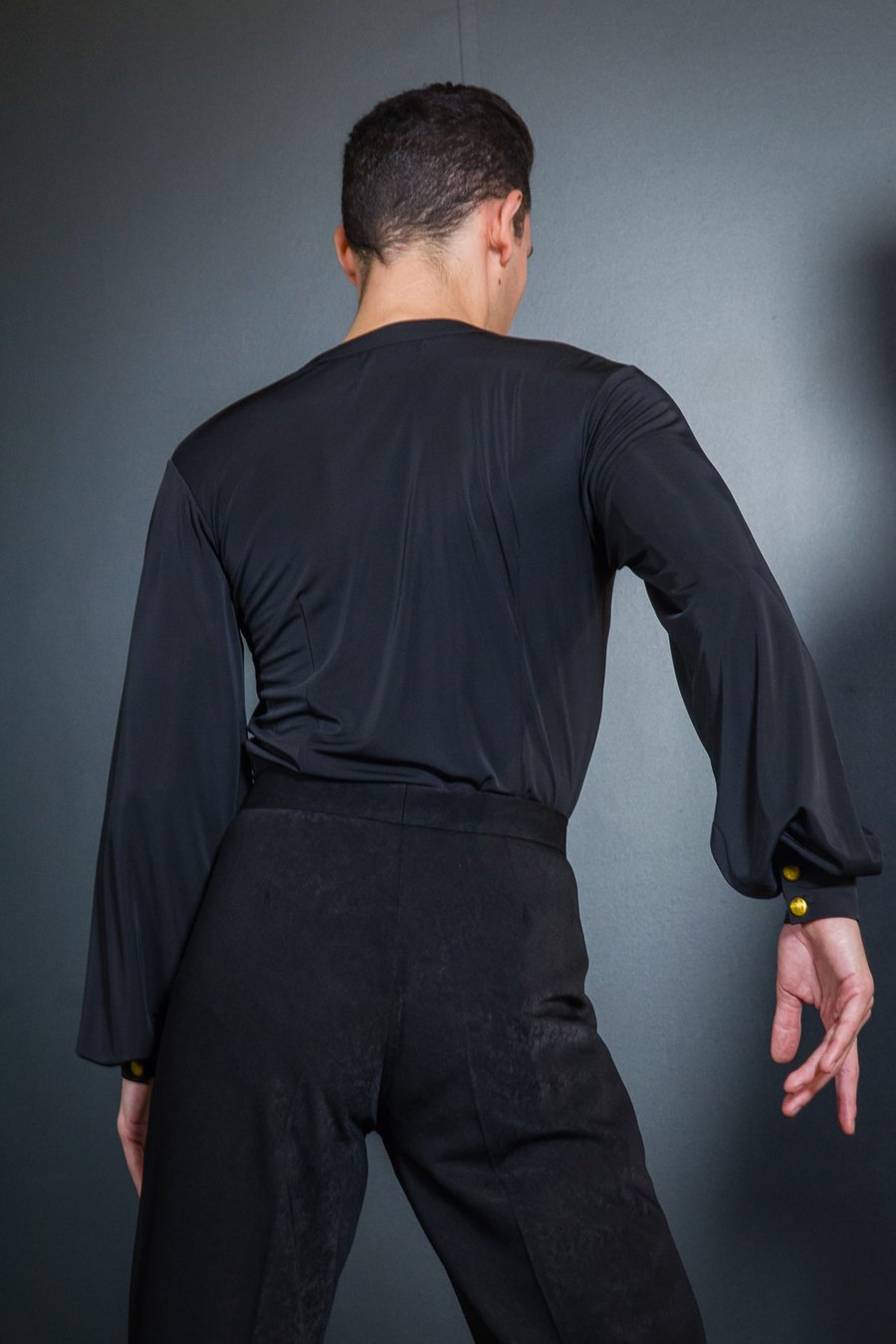 Image of Collarless Latin Shirt BLACK H5925  Dancewear latin ballroom