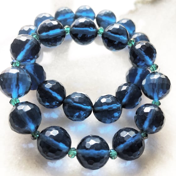 Image of Blue Chalcedony Bracelet (Mens) (Womans) also made with Champagne Swarowski Crystals