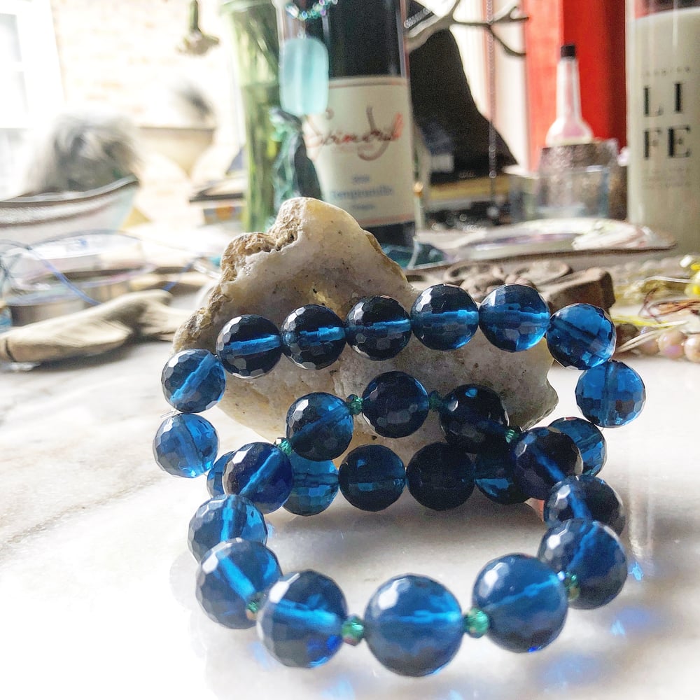 Image of Blue Chalcedony Bracelet (Mens) (Womans) also made with Champagne Swarowski Crystals
