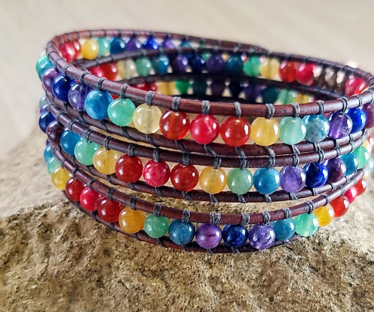 Chakra leather sale wrap bracelet