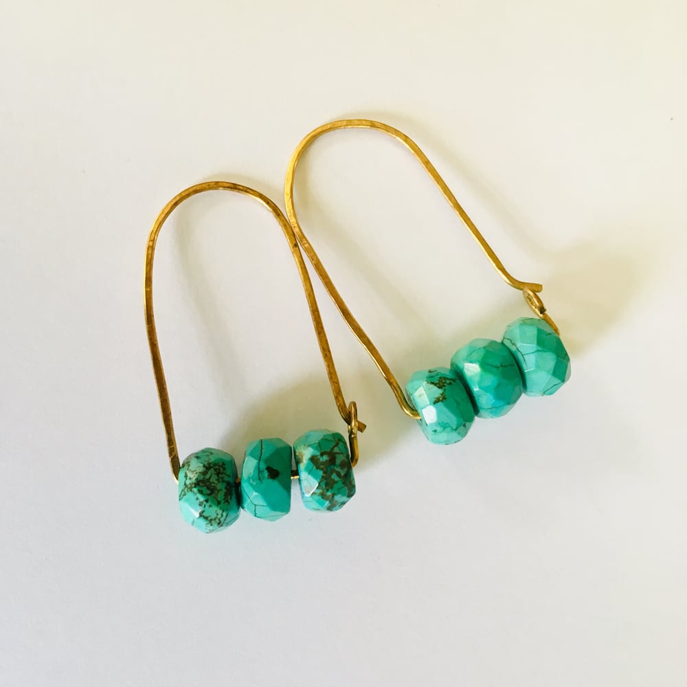 Image of Faceted Turquoise Hammered Hoops
