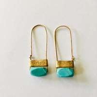 Image 1 of Faux Turquoise Hammered Hoops