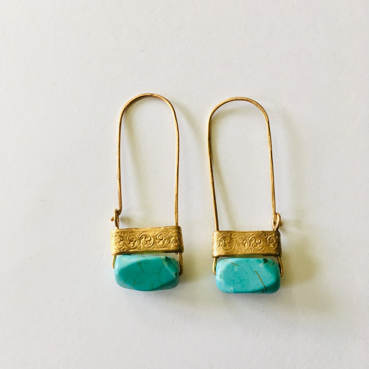 Image of Faux Turquoise Hammered Hoops
