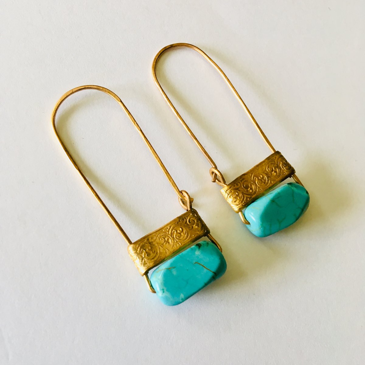 Image of Faux Turquoise Hammered Hoops