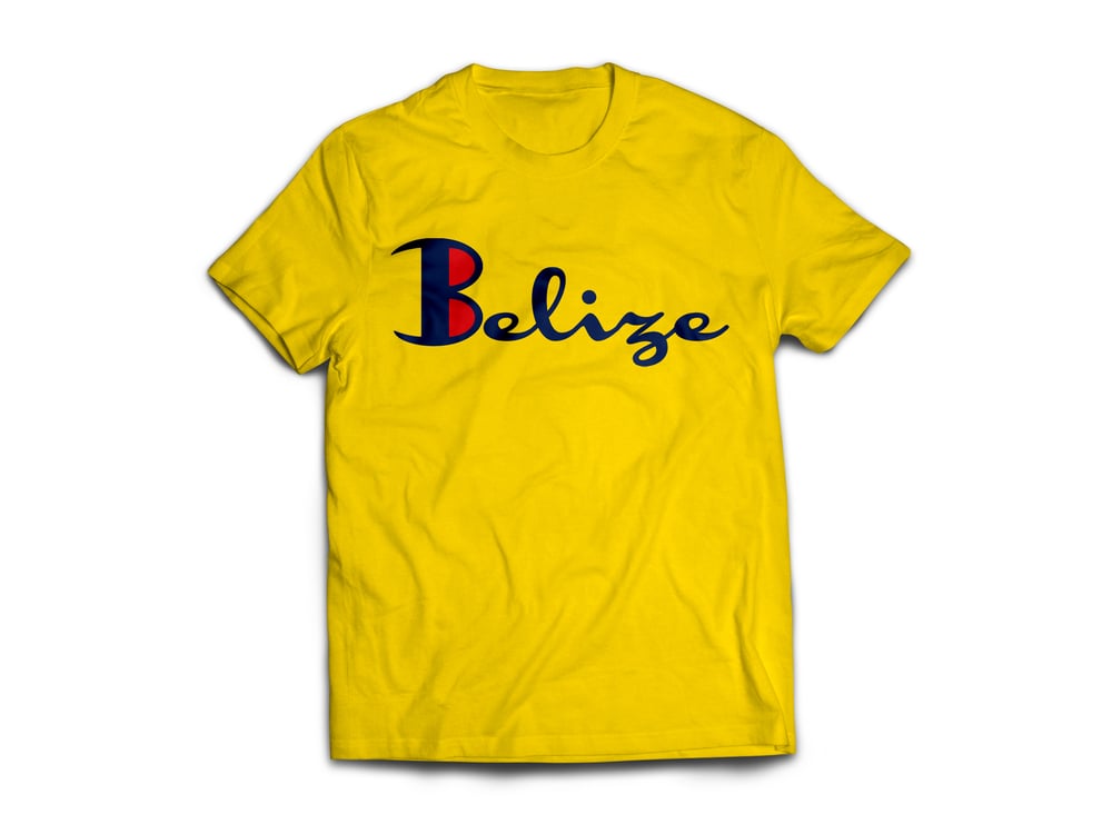 Image of Belize T-Shirt - Golden Yellow/Navy Blue(Red)