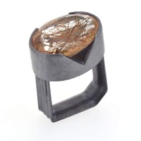 Image 2 of Monolith ring, 17.5ct rutile quartz in a cutaway bezel setting in oxidised silver