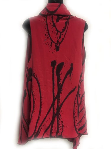 Drama Vest - red tencel - hand painted Exuberance design / Monika Astara