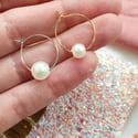 Single Pearl Hoop Earrings - Golden or Silver Finish 