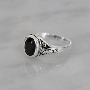 Image of Dark Blue Sapphire oval cut vintage style silver ring