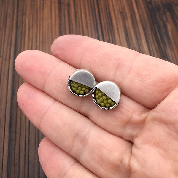Image of Small Stud Earrings - Olive