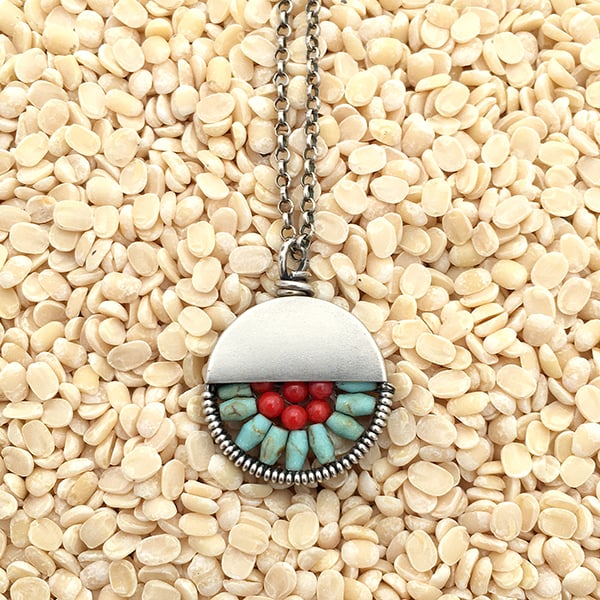 Image of Medium dot Pendant in Turquoise and Coral