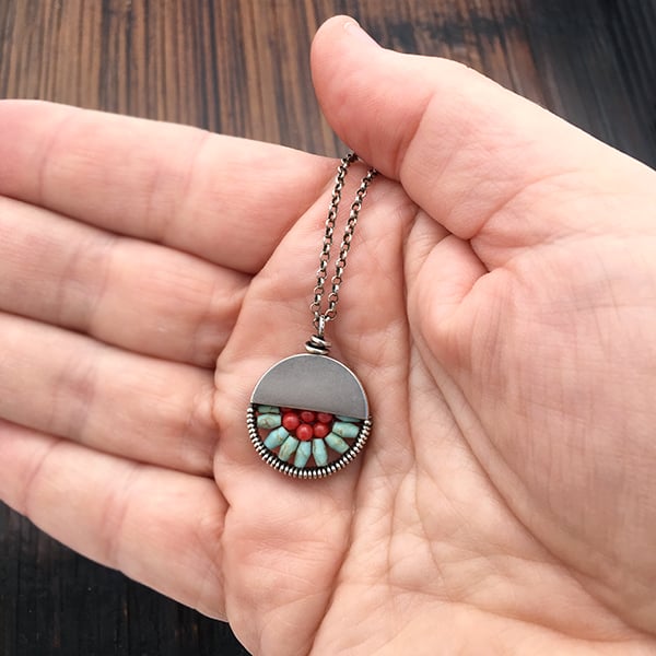 Image of Medium dot Pendant in Turquoise and Coral