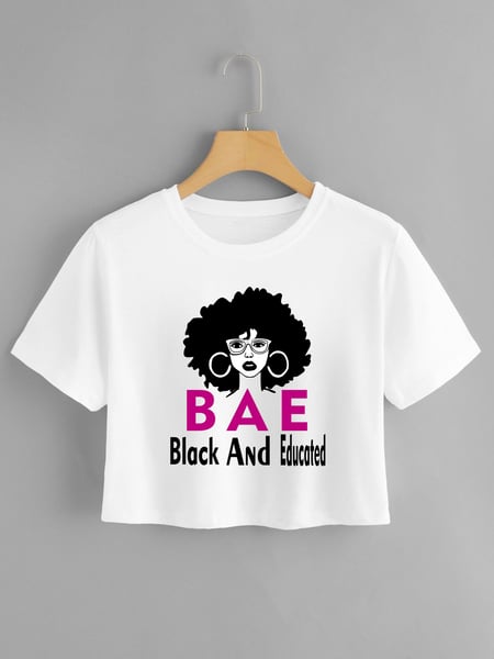 Image of B.A.E Black And Educated White Crop Top Tee