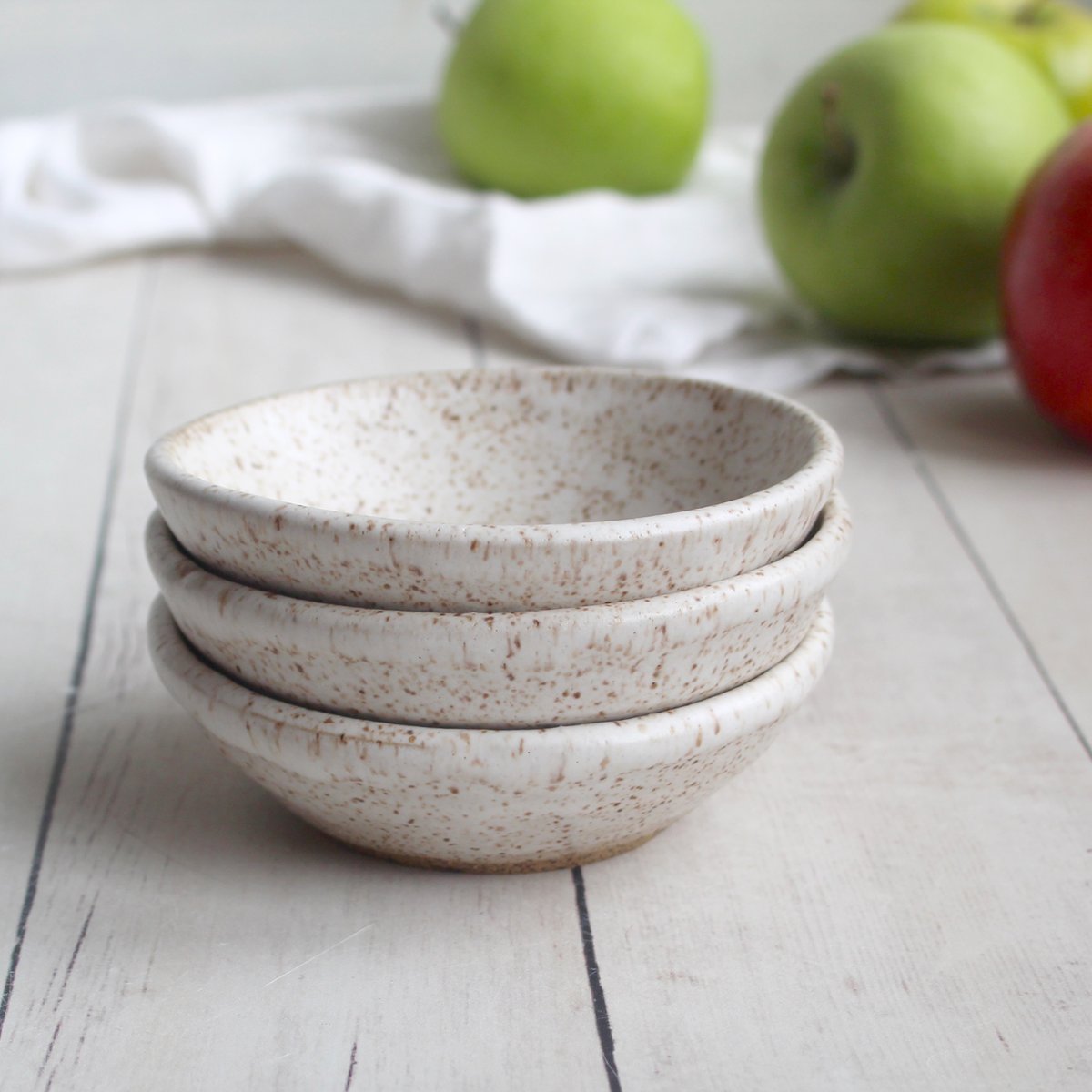 Andover Pottery — Small Ceramic Bowls Set Of Three Speckled White