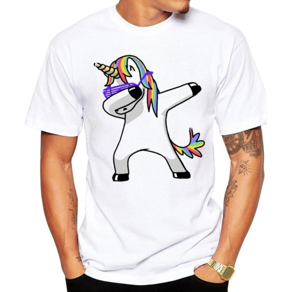 White Tee Dabbing Unicorn 