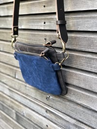 Image 1 of Waxed canvas day bag / small messenger bag/ kangaroo bag with waxed leather shoulder strap