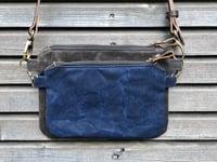 Image 2 of Waxed canvas day bag / small messenger bag/ kangaroo bag with waxed leather shoulder strap