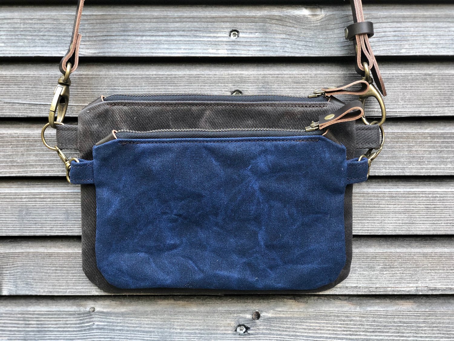 waxed canvas and leather messenger bag