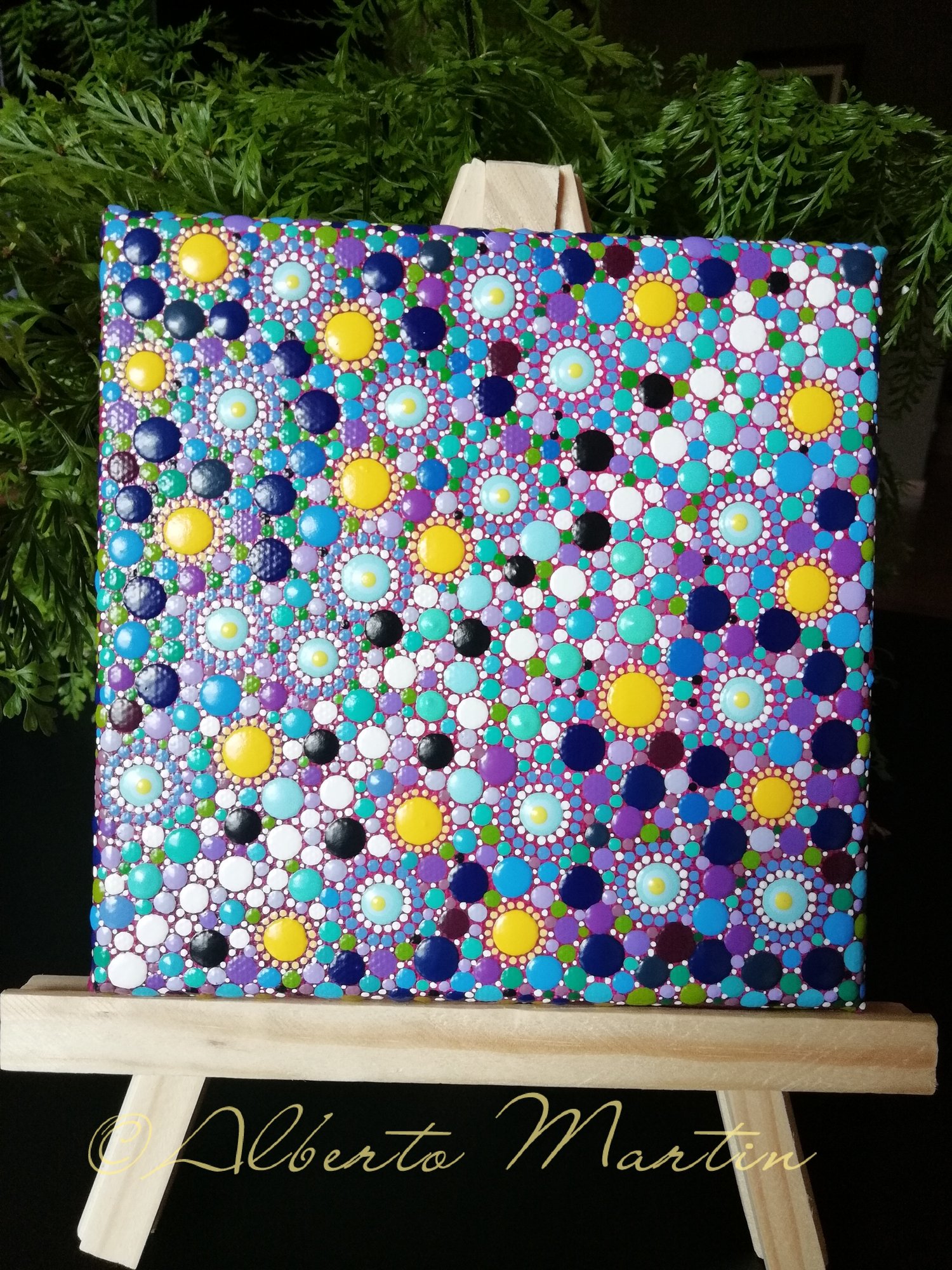 Image of Sun and Stars Dotart painted canvas by Alberto Martin